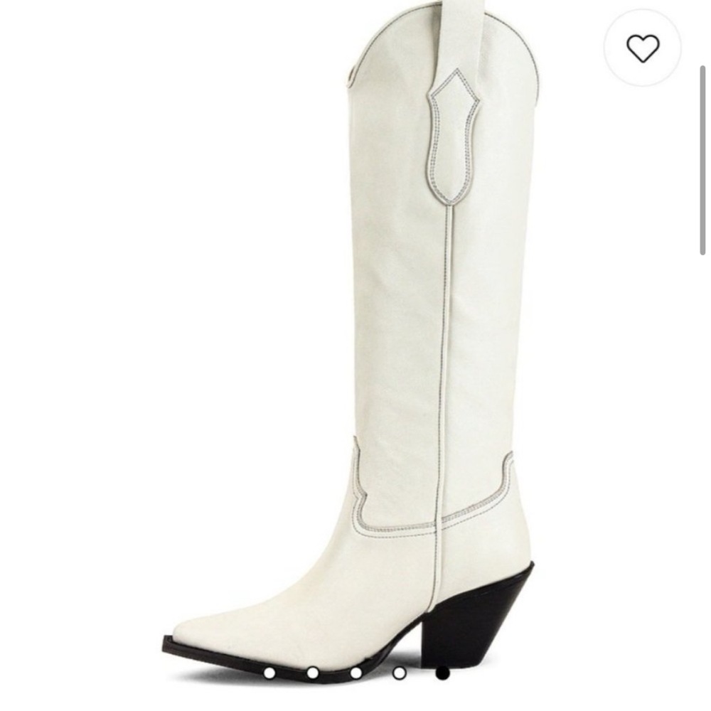 TORAL OFF-WHITE LEATHER KNEE-HIGH COWBOY BOOTS